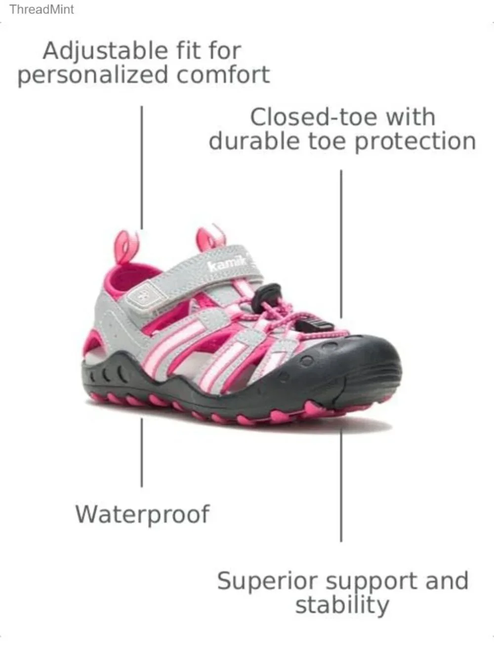 Unisex Kids Crab Sport Sandal Athletic Hook and Loop Strap
